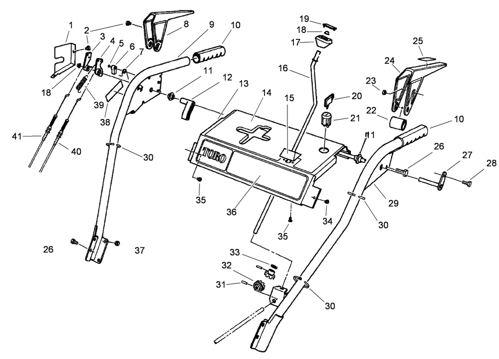 Handle Assembly Diagram and Parts List for 9000001 - 9999999 Toro Snow Blower