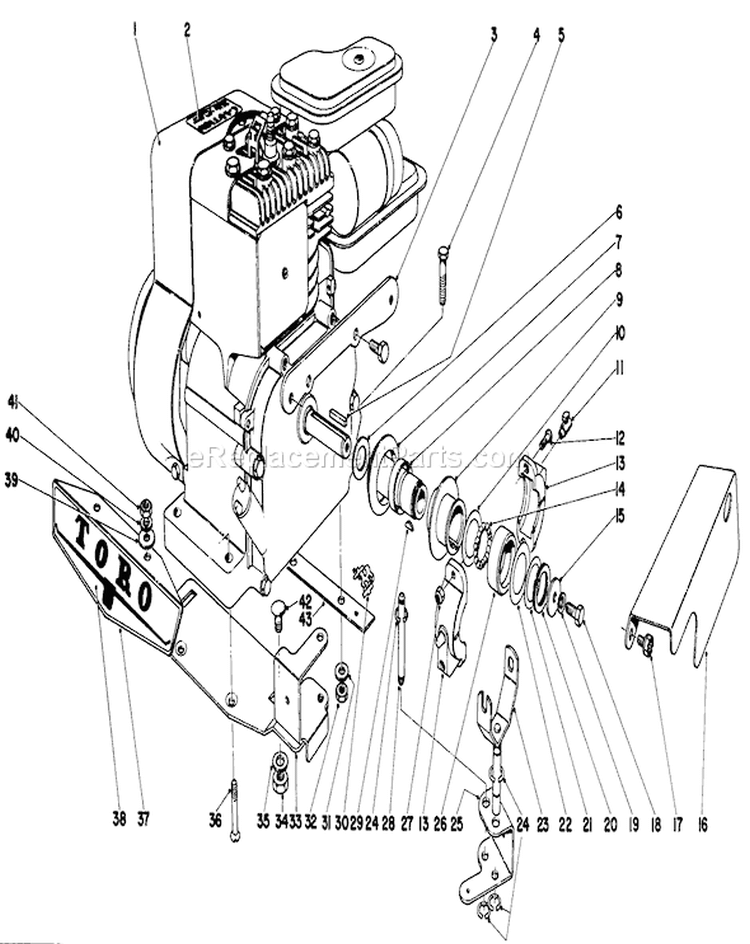 18" Sportlawn Engine Assembly Diagram and Parts List for 1000001-1999999 - 1961 Toro Lawn Mower