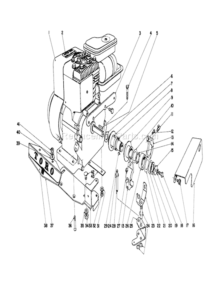 Engine Assembly Diagram and Parts List for 1000001-1999999 - 1971 Toro Lawn Mower