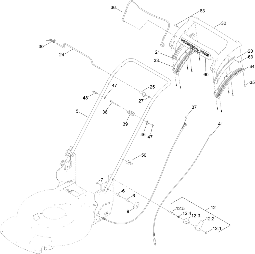 Handle Assembly Diagram and Parts List for 411961728 - 412899999 Toro Lawn Mower