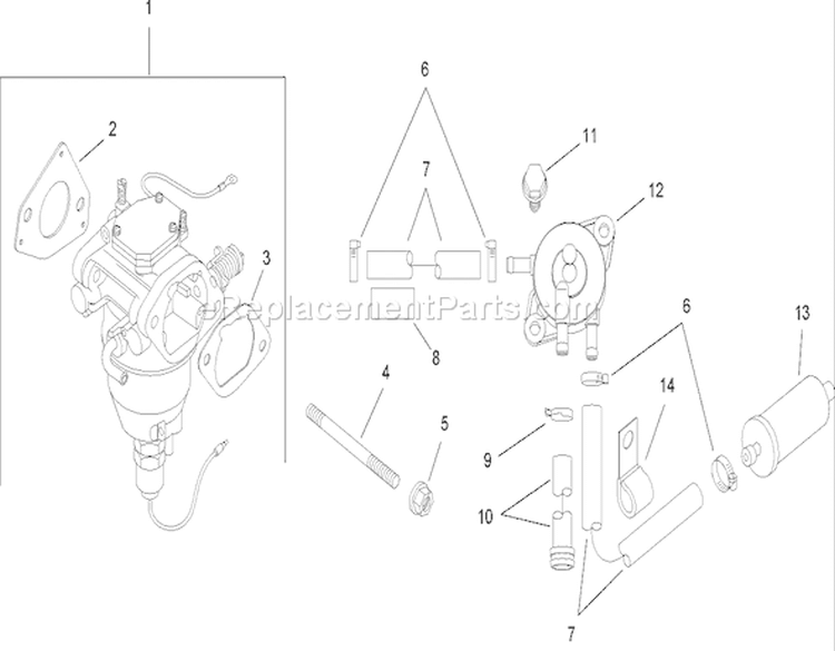 Fuel System Assembly Diagram and Parts List for 1 - 2008 Toro Lawn Tractor