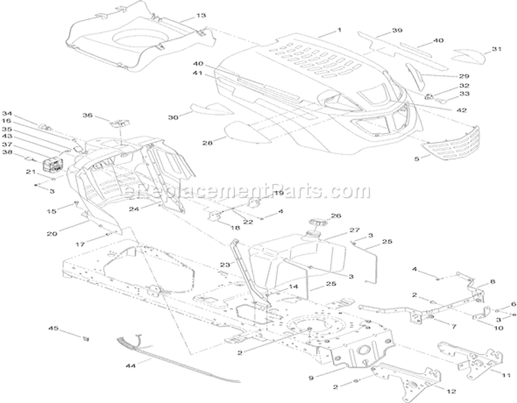Fuel Tank, Hood and Dash Assembly Diagram and Parts List for 1-1 - 2009 Toro Lawn Tractor