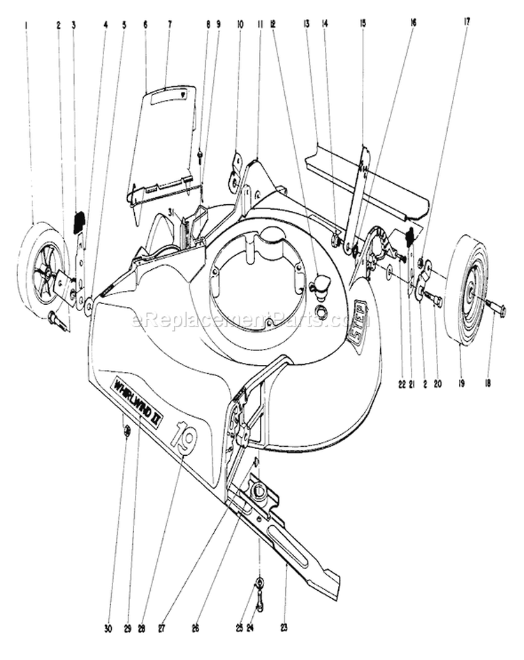 Housing Assembly Diagram and Parts List for 7000001-7999999 - 1977 Toro Lawn Mower