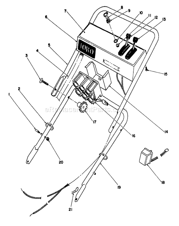 Handle Assembly Diagram and Parts List for 1000001-1999999 - 1991 Toro