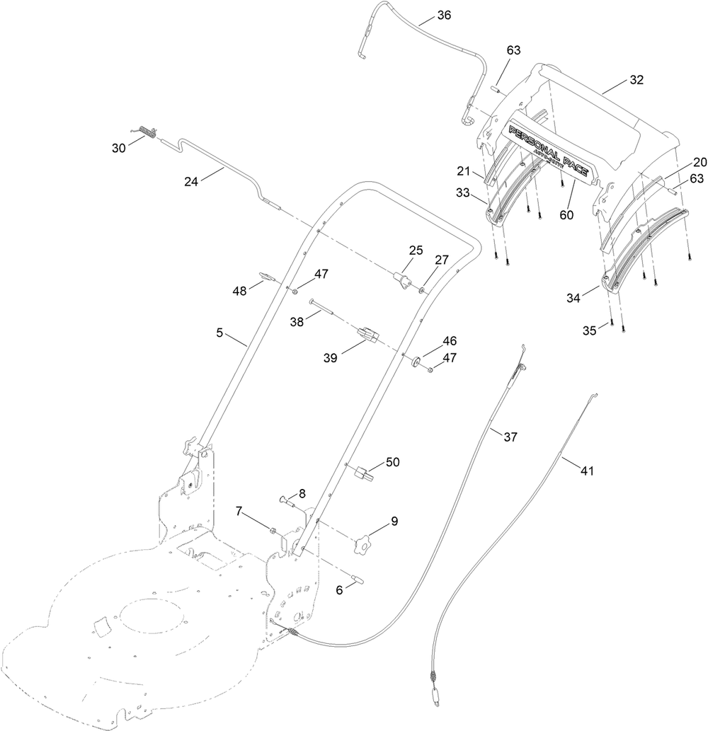 Handle Assembly Diagram and Parts List for 408930000 - 410240439 Toro Lawn Mower