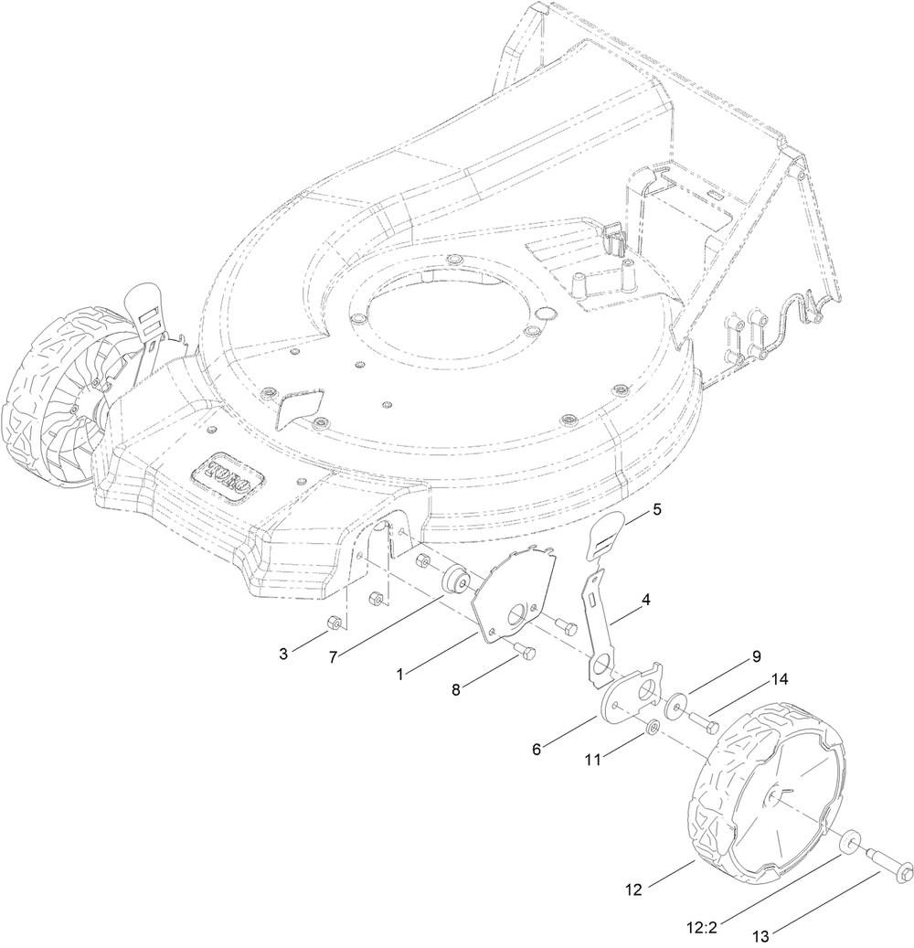 Front Wheel And Height-Of-Cut Assembly Diagram and Parts List for 411000000 - 412146708 Toro Lawn Mower