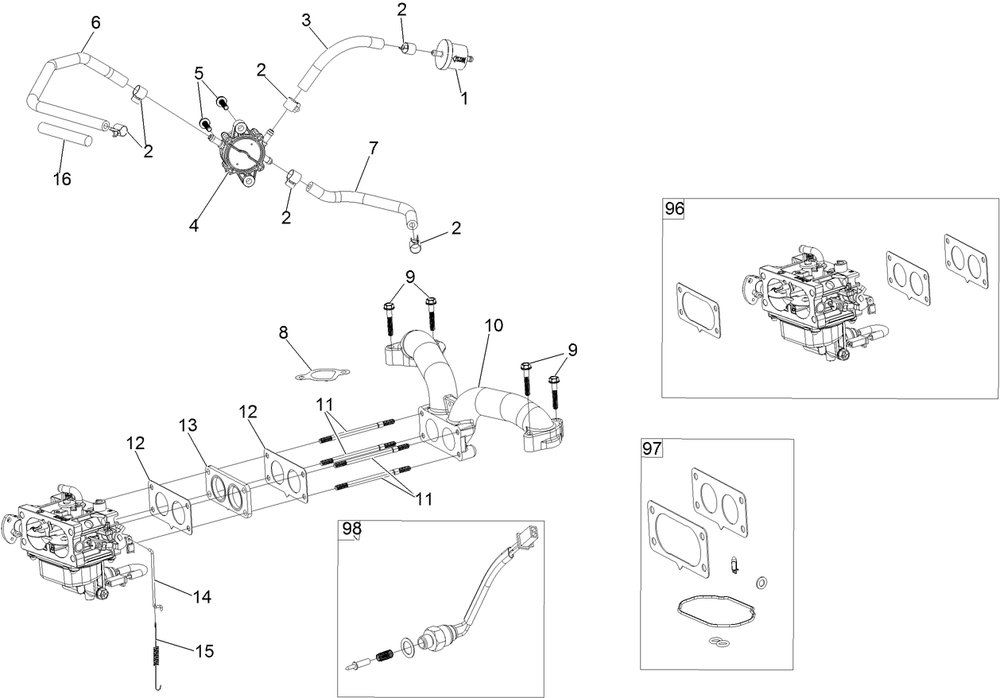 Fuel System Assembly Diagram and Parts List for 403350972-404314999 Toro Lawn Tractor