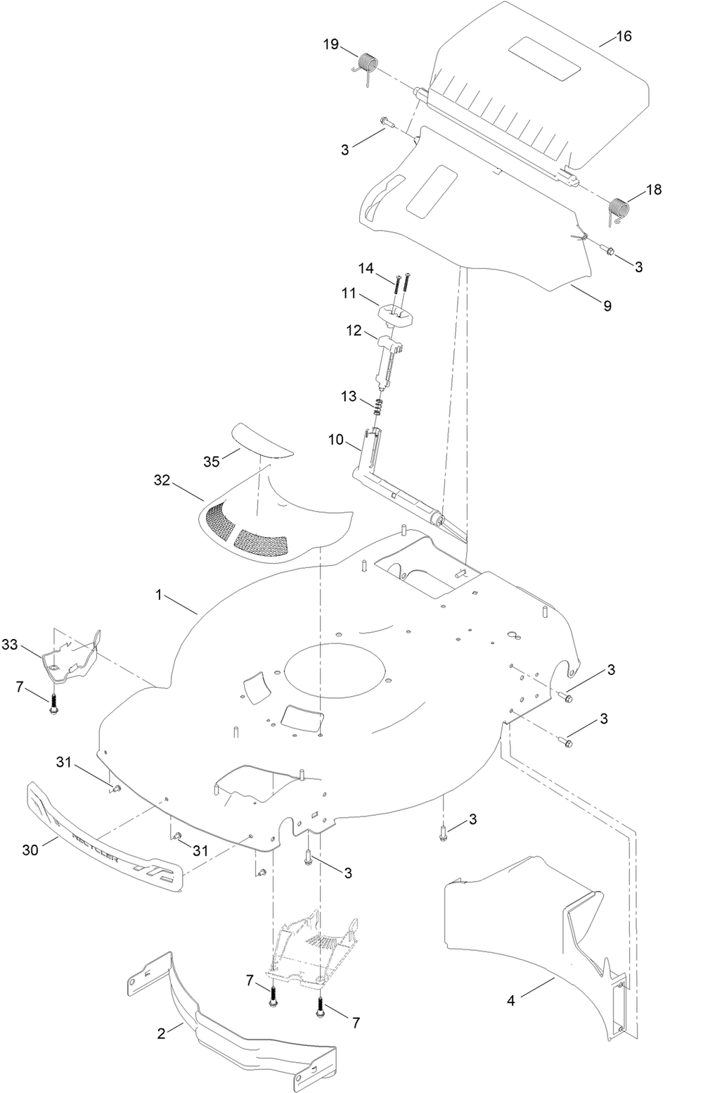 Housing Assembly Diagram and Parts List for 408000000 - 410018041 Toro Lawn Mower