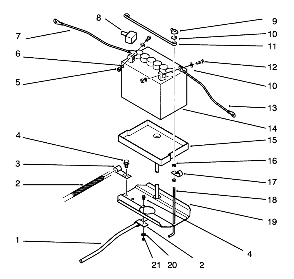 Battery Assembly Diagram and Parts List for 3900001 - 3999999 Toro Lawn Tractor
