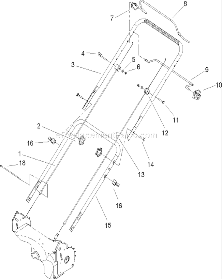 Bail and Handle Assembly Diagram and Parts List for 250000001-250999999 - 2005 Toro Lawn Mower