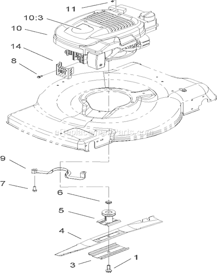Engine and Blade Assembly Diagram and Parts List for 260000001-260999999 - 2006 Toro Lawn Mower