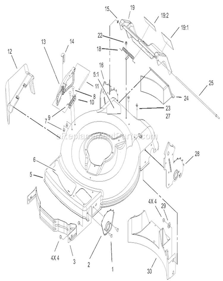 Housing Assembly Diagram and Parts List for 220300001-220999999 - 2002 Toro Lawn Mower