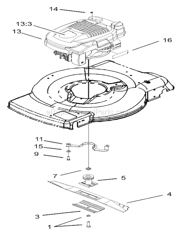 Engine and Blade Assembly Diagram and Parts List for 220300001-220999999 - 2002 Toro Lawn Mower