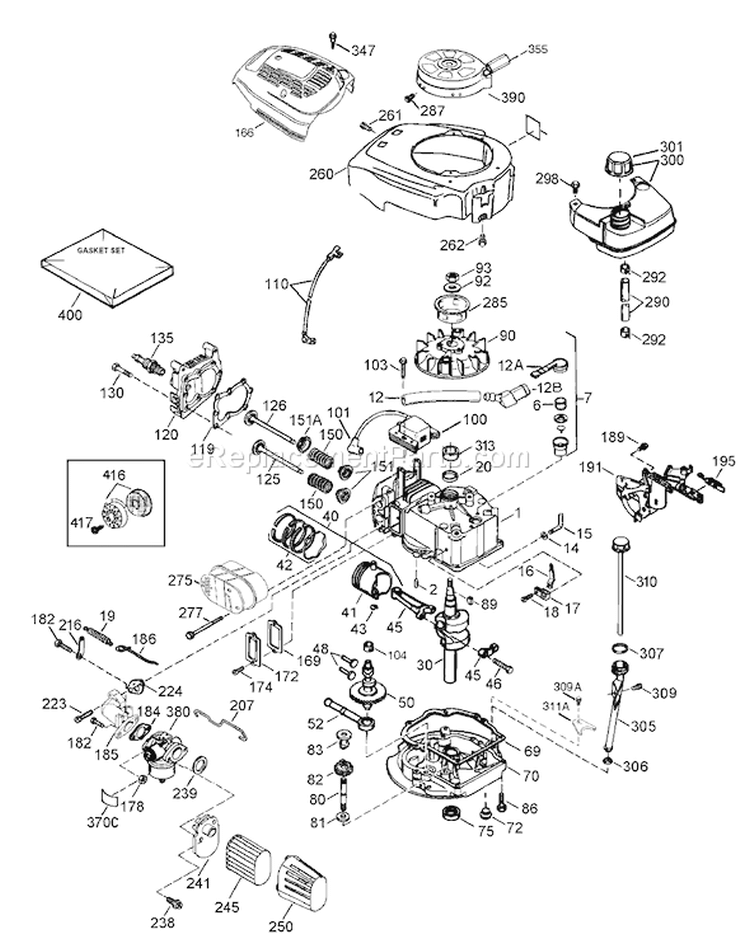 Engine Diagram and Parts List for 220300001-220999999 - 2002 Toro Lawn Mower