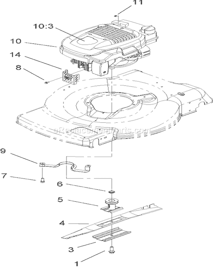 Engine and Blade Assembly Diagram and Parts List for 240000001-240999999 - 2004 Toro Lawn Mower