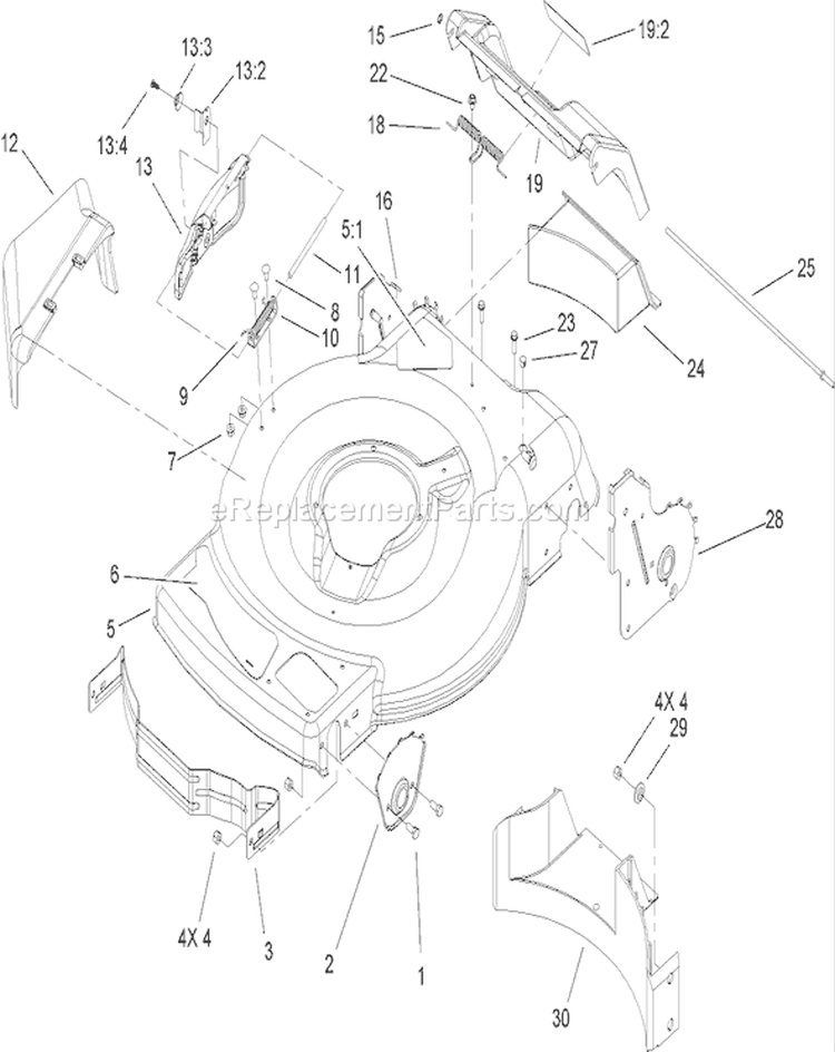 Deck, Side Chute and Rear Door Assembly Diagram and Parts List for 260000001-260999999 - 2006 Toro Lawn Mower