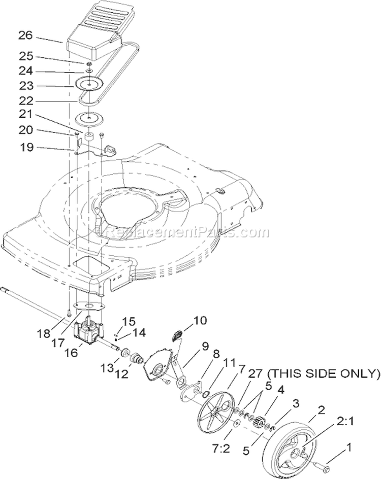Front Axle and Transmission Assembly Diagram and Parts List for 260000001-260999999 - 2006 Toro Lawn Mower