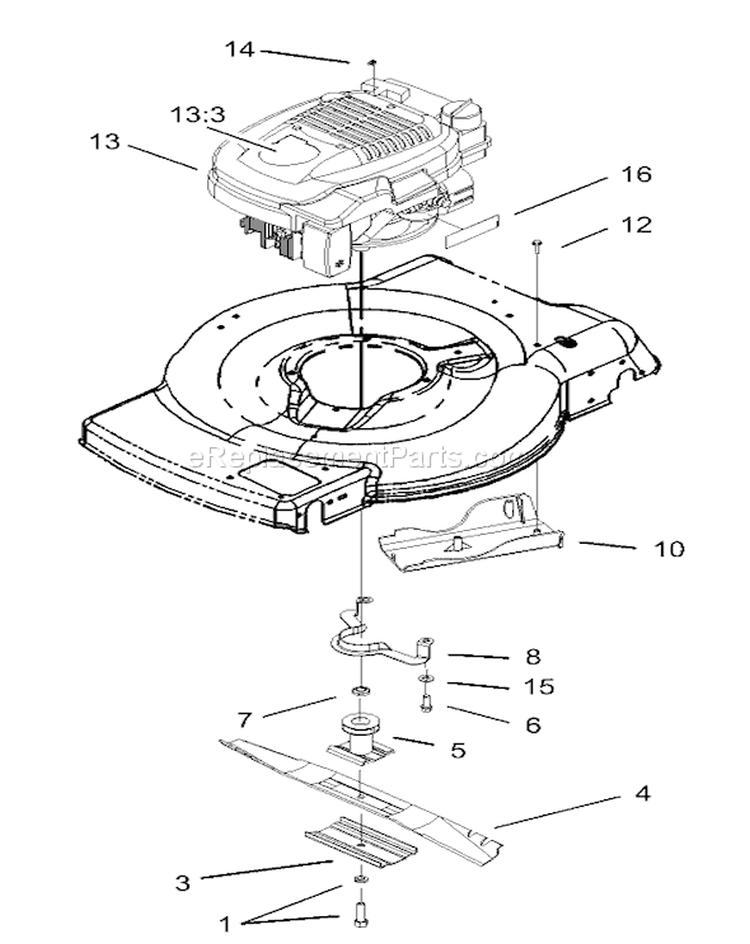 Engine and Blade Assembly Diagram and Parts List for 220000001-220300000 - 2002 Toro