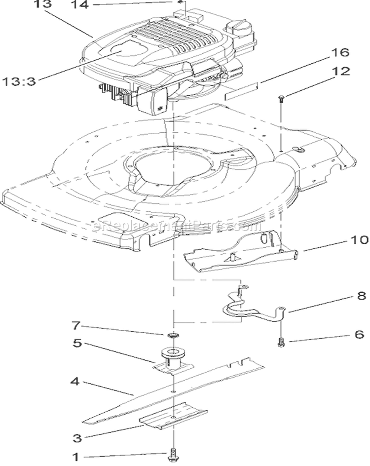 Engine and Blade Assembly Diagram and Parts List for 230000001-230999999 - 2003 Toro Lawn Mower