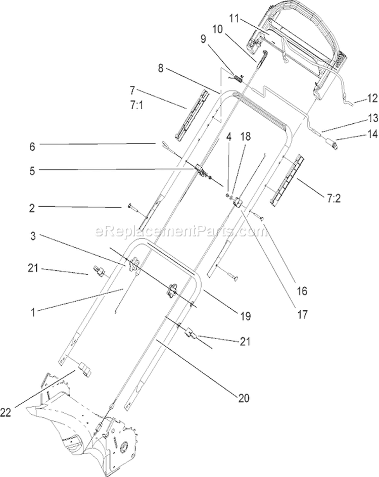 Handle Assemly Diagram and Parts List for 230000001-230999999 - 2003 Toro Lawn Mower
