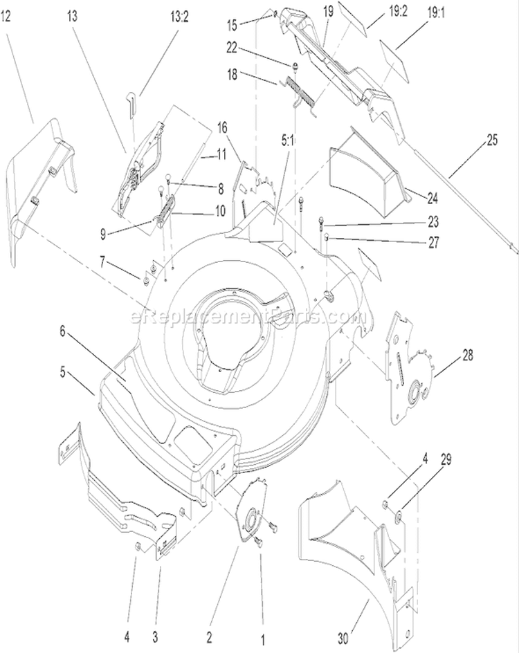 Housing Assembly Diagram and Parts List for 230000001-230999999 - 2003 Toro Lawn Mower