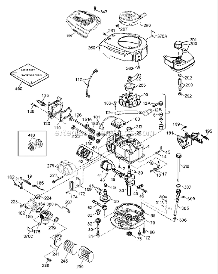 Engine Diagram and Parts List for 250000001-250999999 - 2005 Toro Lawn Mower