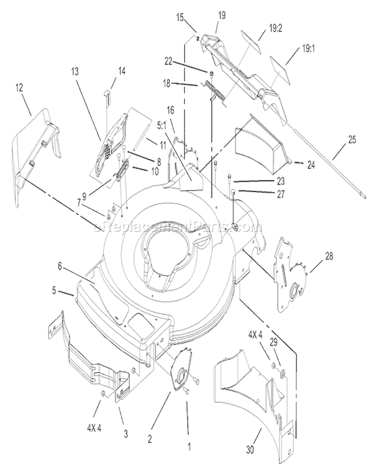 Housing Assembly Diagram and Parts List for 220000001-220300000 - 2002 Toro Lawn Mower