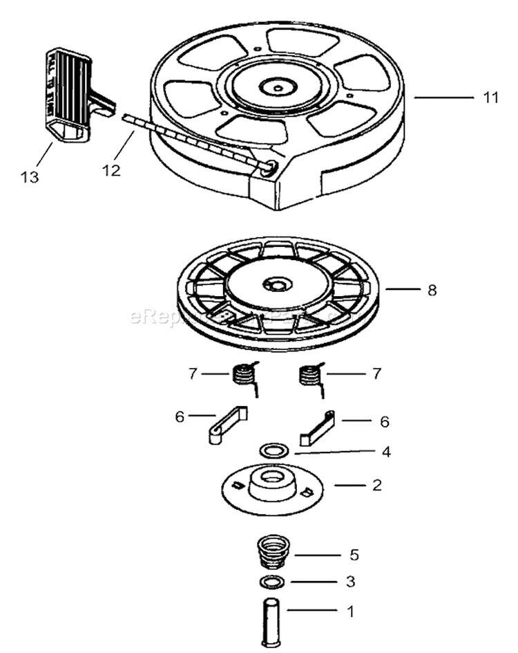 Recoil Starter Assembly Diagram and Parts List for 220000001-220300000 - 2002 Toro Lawn Mower