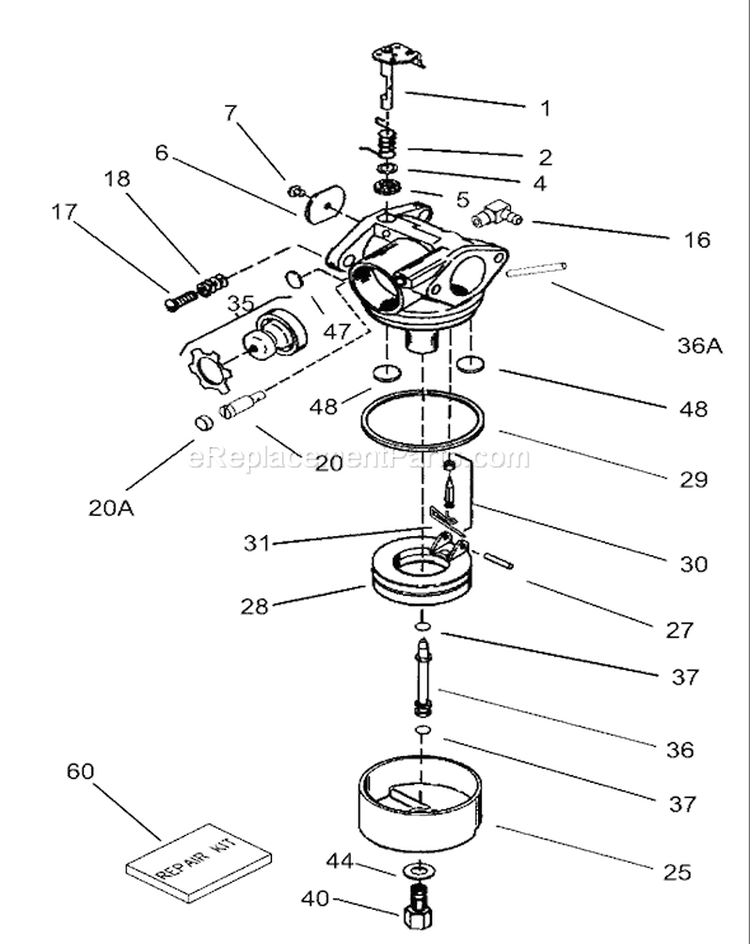Carburetor Diagram and Parts List for 230000001-230999999 - 2003 Toro