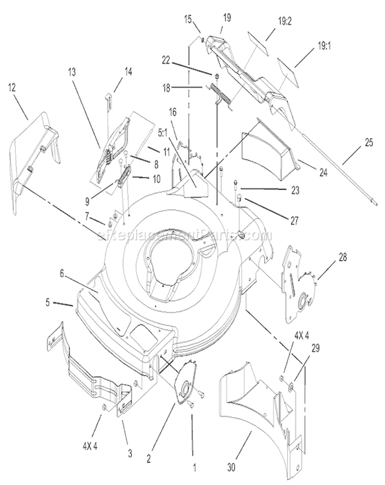 Deck, Side Chute and Rear Door Assembly Diagram and Parts List for 230000001-230999999 - 2003 Toro