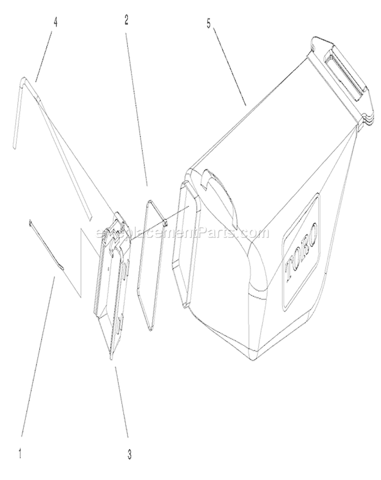 Grass Bagging Assembly Diagram and Parts List for 210000001-210999999 - 2001 Toro Lawn Mower