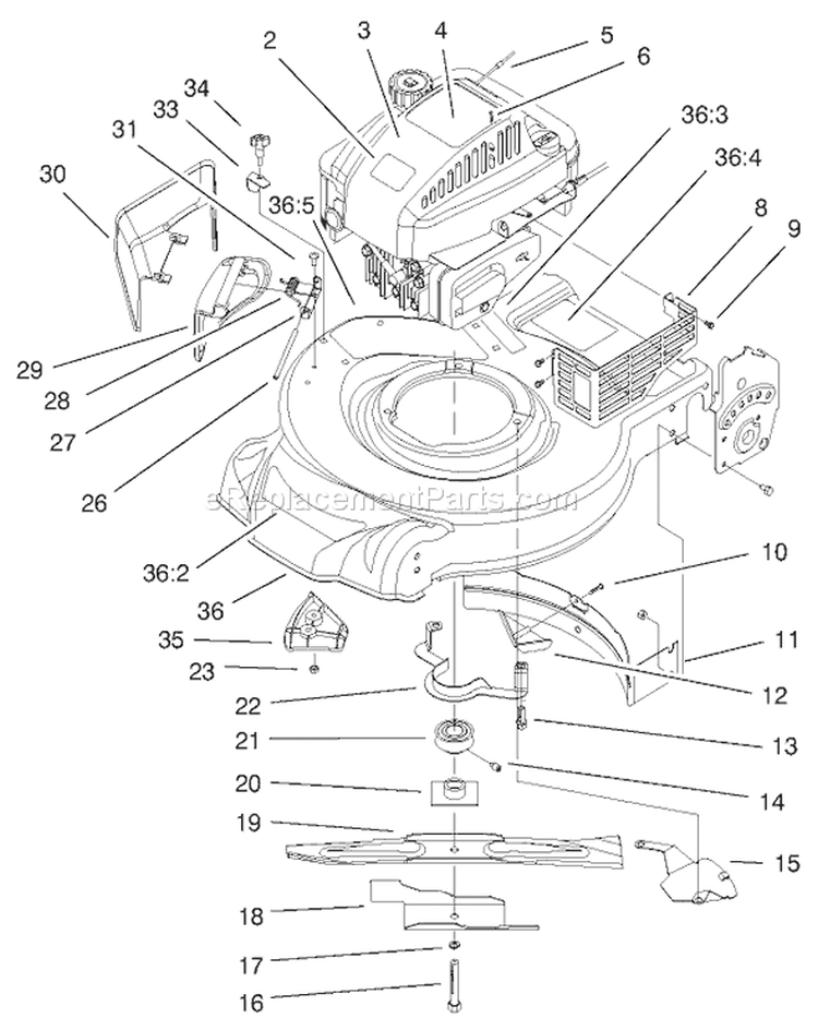 Engine & Blade Assembly Diagram and Parts List for 9900001-9999999 - 1999 Toro