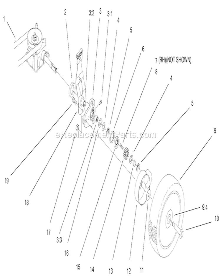 Gear Case & Wheel Assembly Diagram and Parts List for 200000001-200999999 - 2000 Toro Lawn Mower