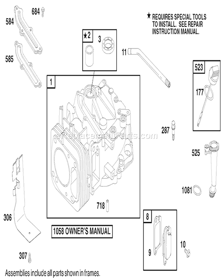 Engine Diagram and Parts List for 9900001-9999999 - 1999 Toro