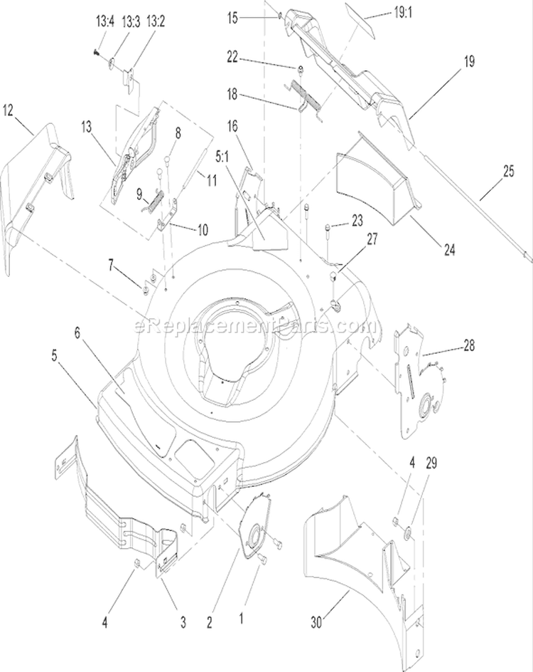 Housing Assembly Diagram and Parts List for 240000001-240999999 - 2004 Toro Lawn Mower