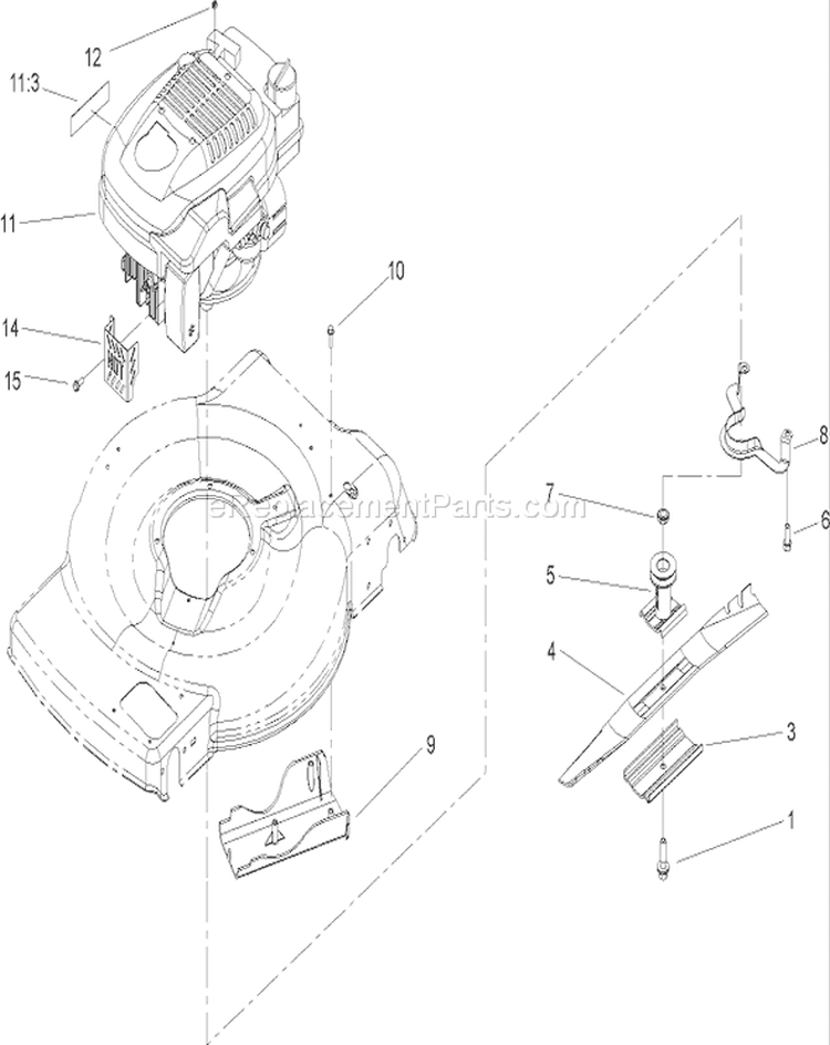 Engine and Blade Assembly Diagram and Parts List for 240000001-240999999 - 2004 Toro Lawn Mower