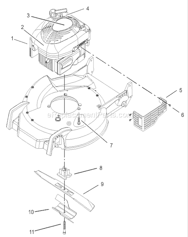 Engine and Blade Assembly Diagram and Parts List for 240000001-240999999 - 2004 Toro Lawn Mower