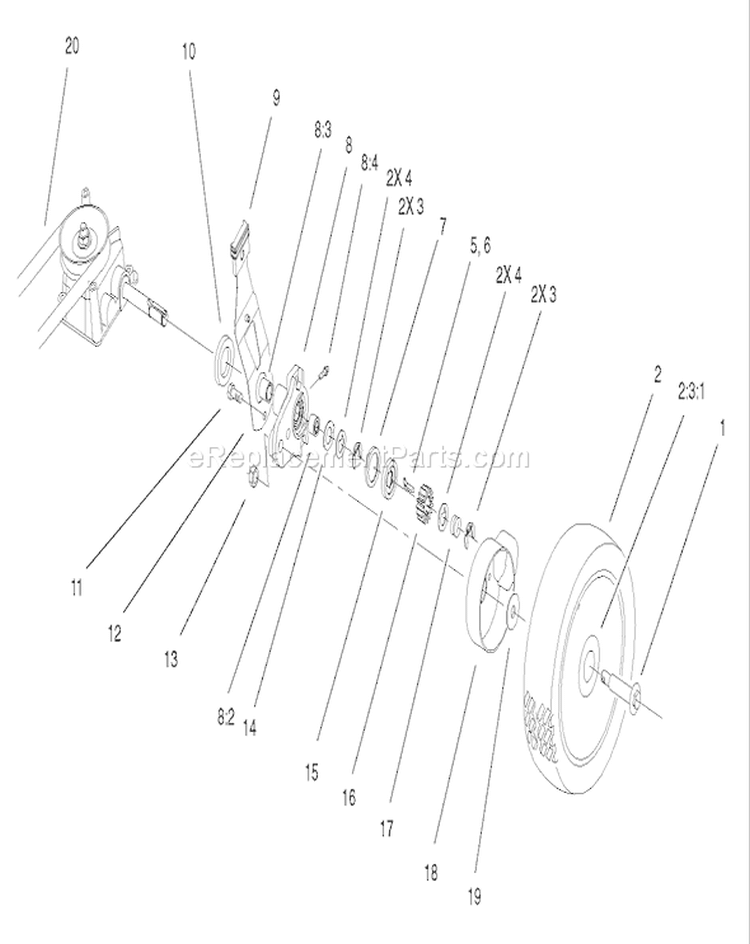 Gear Case and Wheel Assembly Diagram and Parts List for 220000001-220999999 - 2002 Toro Lawn Mower