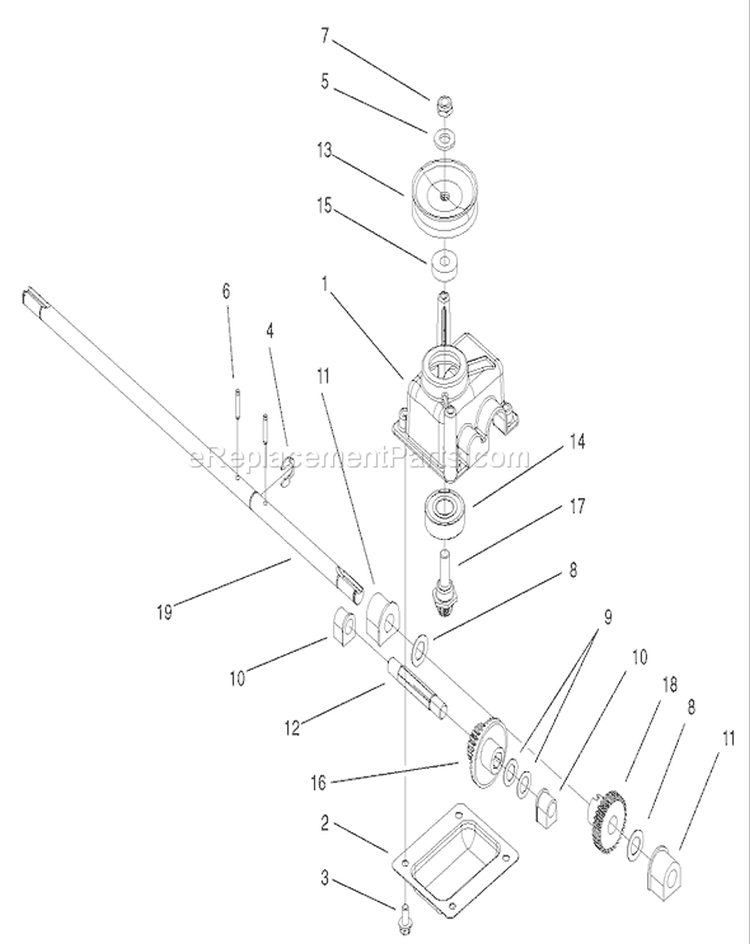 Gear Case Assembly Diagram and Parts List for 220000001-220999999 - 2002 Toro Lawn Mower