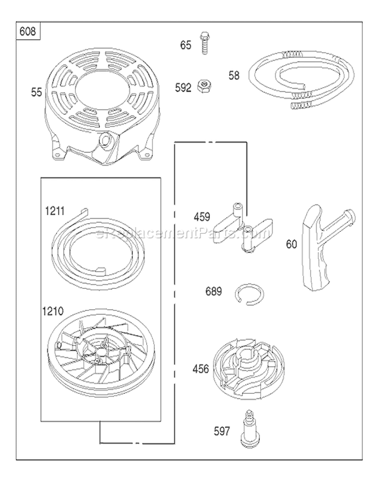 Starter Assembly Diagram and Parts List for 220000001-220999999 - 2002 Toro Lawn Mower