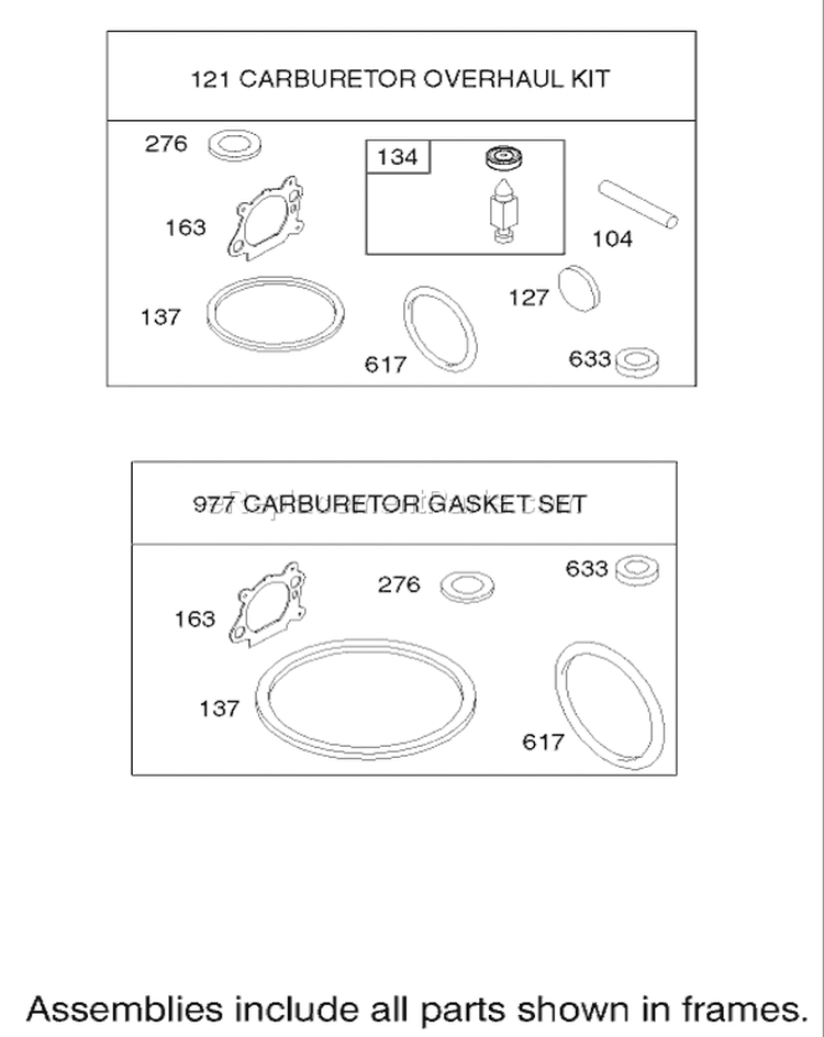 Carburetor Overhaul Kit Diagram and Parts List for 220000001-220999999 - 2002 Toro Lawn Mower