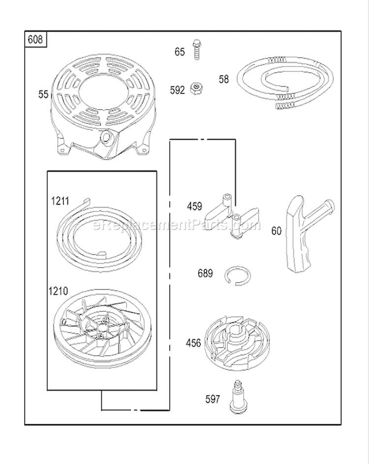 Starter Assembly Diagram and Parts List for 230000001-230999999 - 2003 Toro Lawn Mower