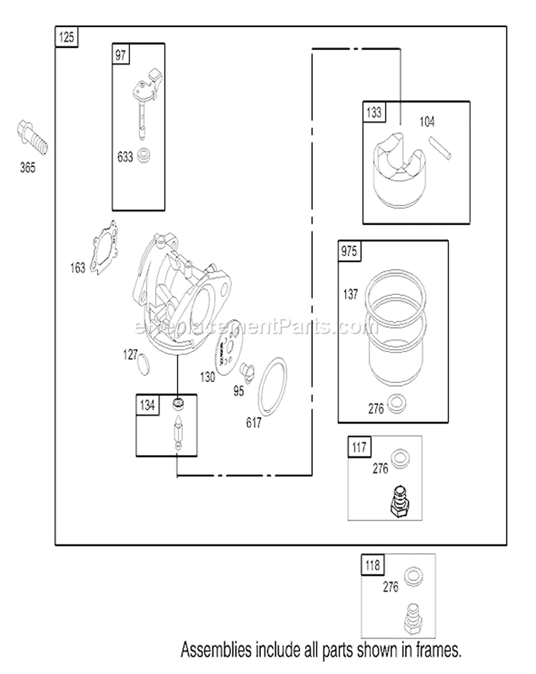Carburetor Assembly Diagram and Parts List for 230000001-230999999 - 2003 Toro Lawn Mower