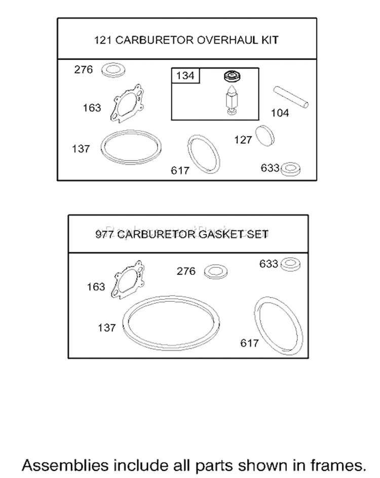 Carburetor Overhaul Kit Diagram and Parts List for 230000001-230999999 - 2003 Toro Lawn Mower