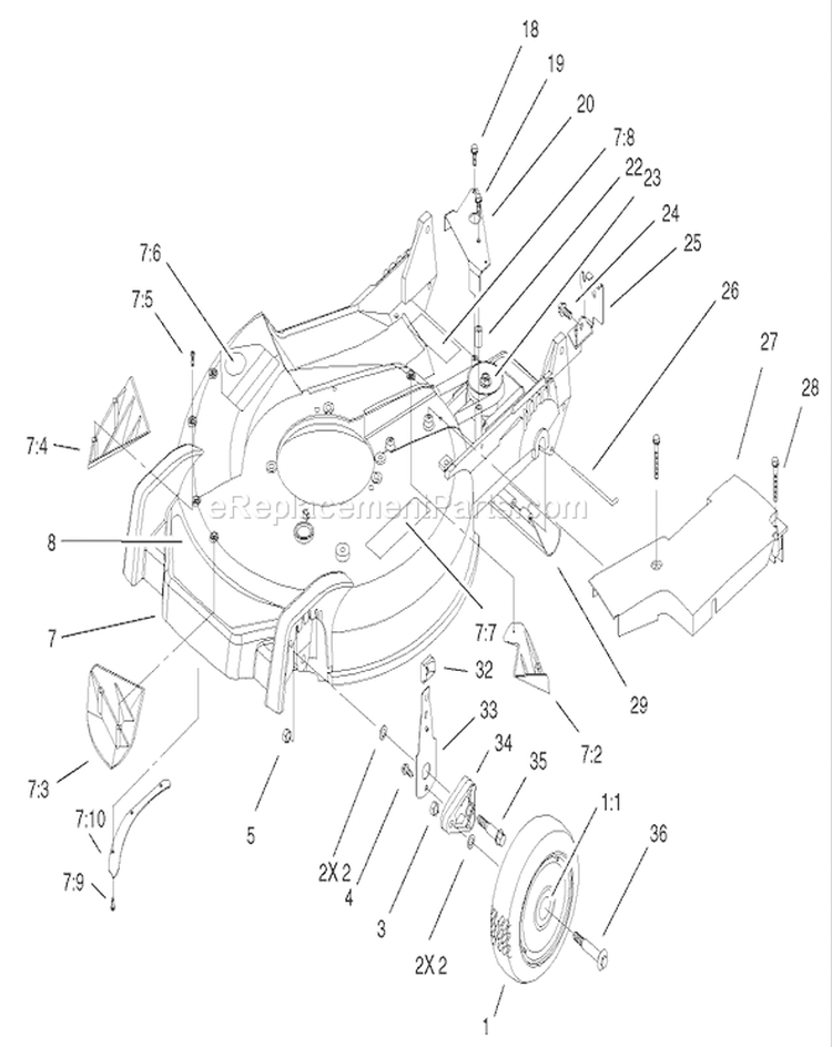 Housing and Wheel Assembly Diagram and Parts List for 220000001-220999999 - 2002 Toro