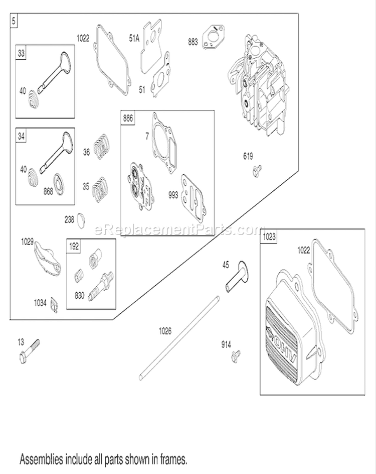 Cylinder Head Assembly Diagram and Parts List for 220000001-220999999 - 2002 Toro