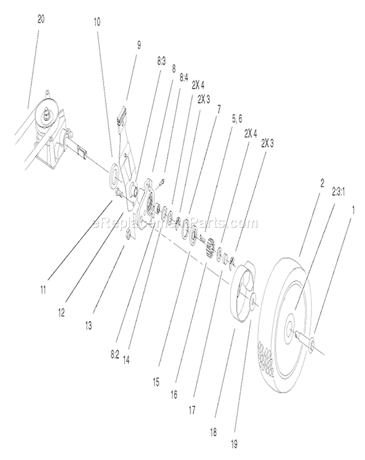 Gear Case and Wheel Assembly Diagram and Parts List for 220000001-220999999 - 2002 Toro