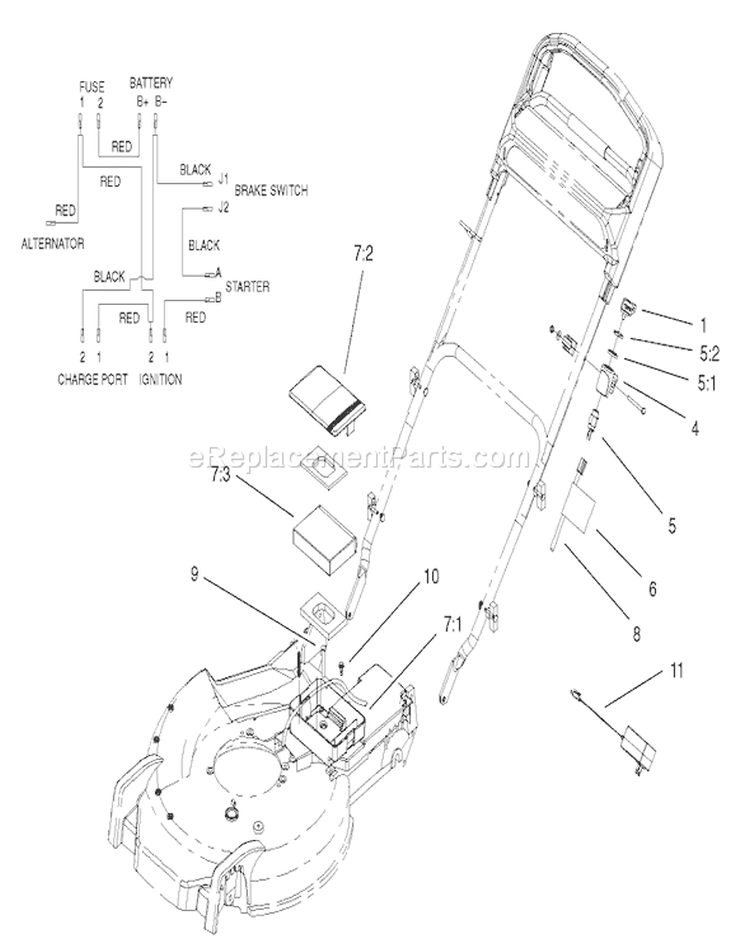 Battery and Switch Assembly Diagram and Parts List for 220000001-220999999 - 2002 Toro