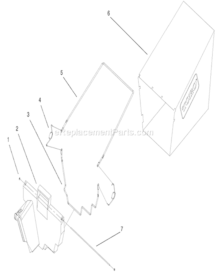 Rear Bagger Assembly Diagram and Parts List for 210000001-210999999 - 2001 Toro Lawn Mower