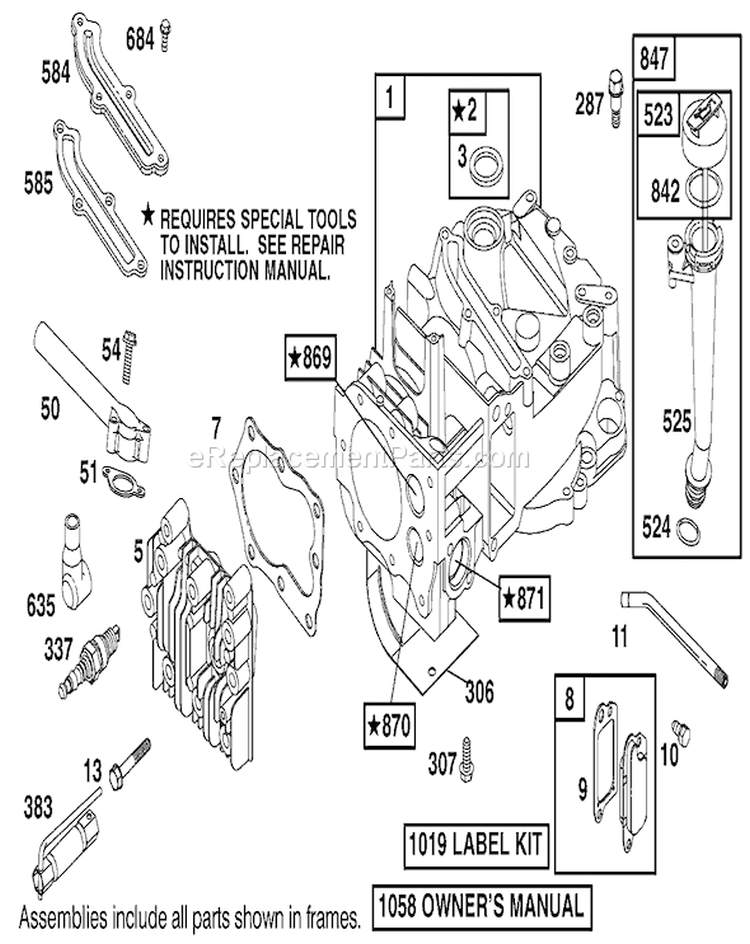 Engine Diagram and Parts List for 210000001-210999999 - 2001 Toro Lawn Mower